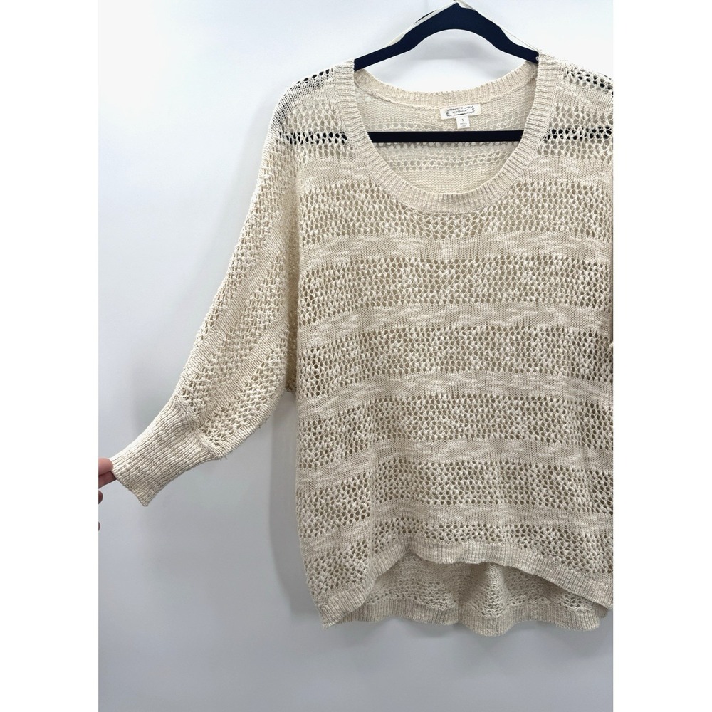Aphorism Womens Small Sweater Beige Open Knit Dolman Oversize Beach Coastal